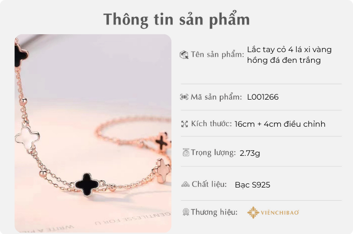 Lắc tay cỏ 4 lá đá đen trắng Lac-tay-co-4-la-xi-vang-hong-da-den-trang