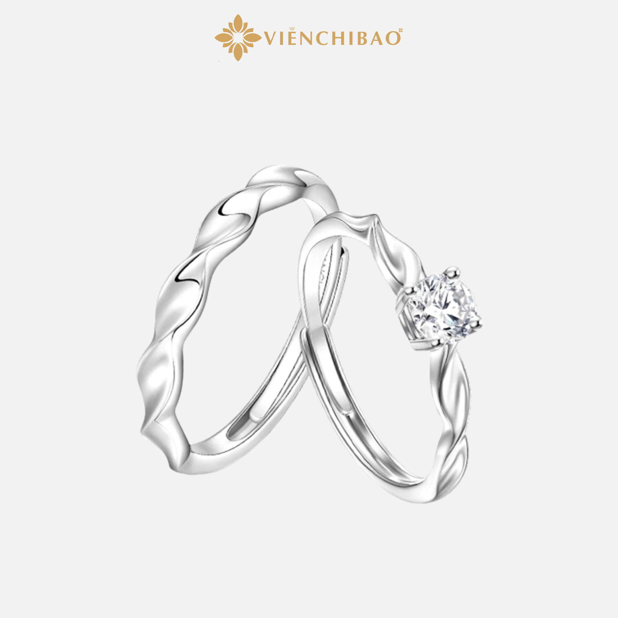 Nhẫn đôi xoắn 4 chấu đá zircon