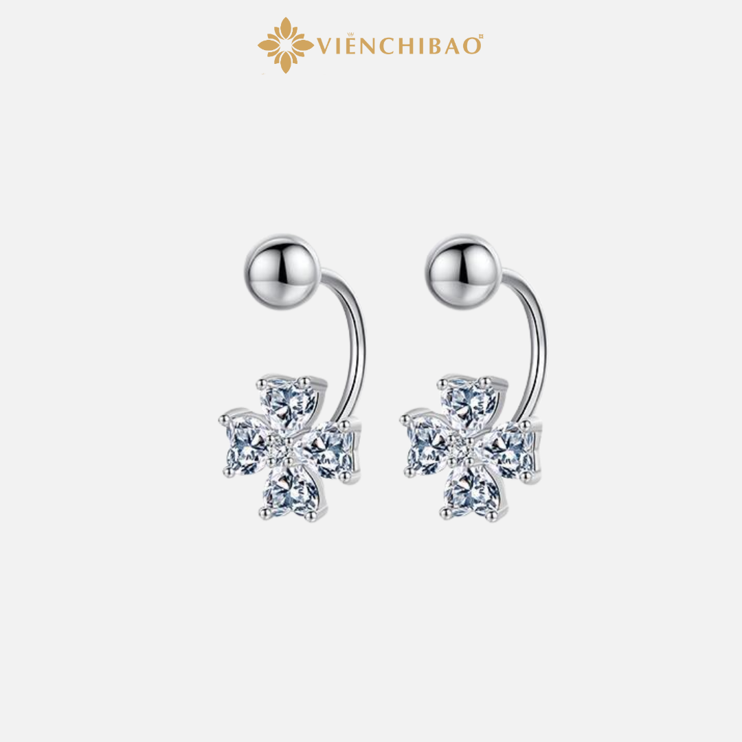 Bông Tai Cỏ 4 Lá Đá Trắng Bạc S925 - Viễn Chí Bảo B400256