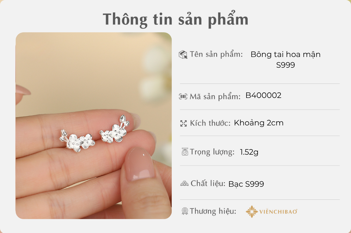 Bông tai hoa mận S999