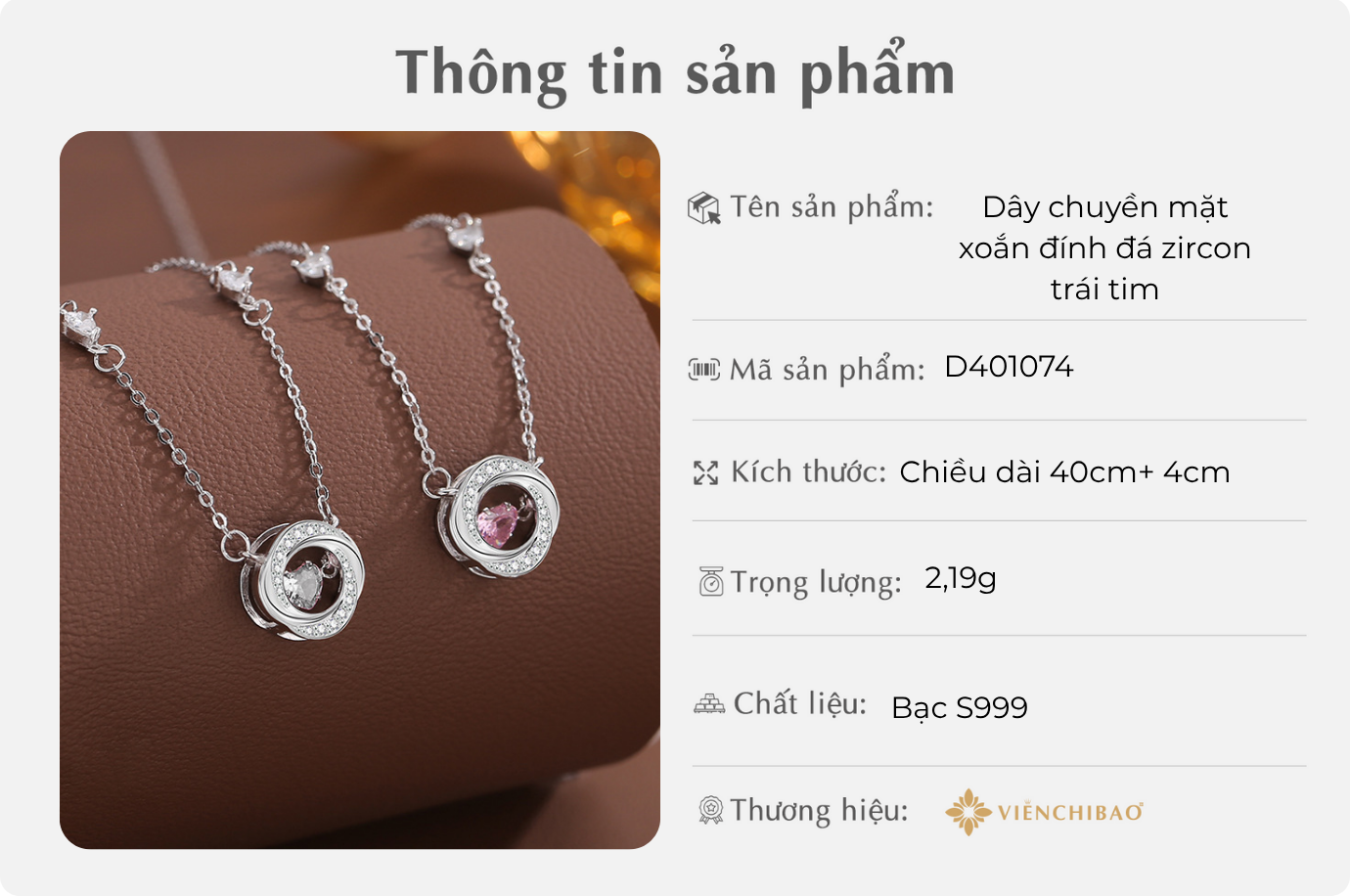 Dây chuyền mặt xoắn đính đá zircon trái tim