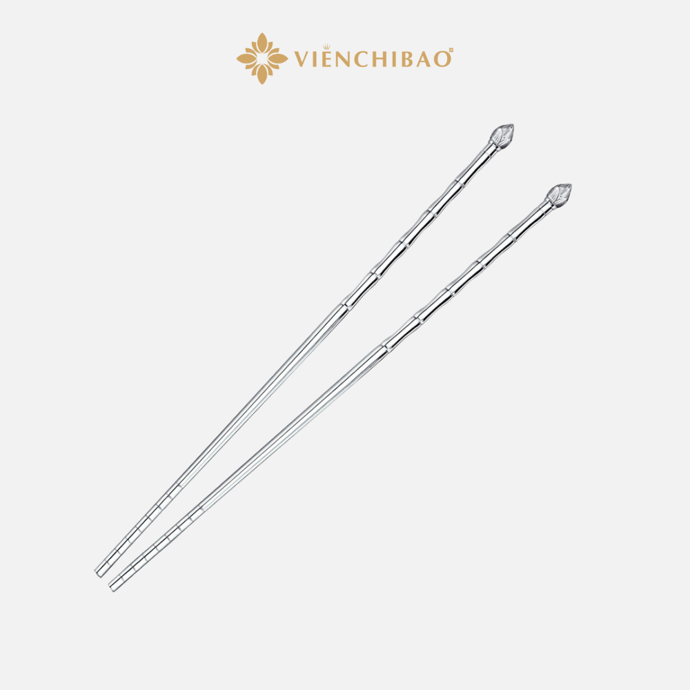 Đôi Đũa Bạc Nguyên Chất S999 Họa Tiết Đốt Tre - Viễn Chí Bảo