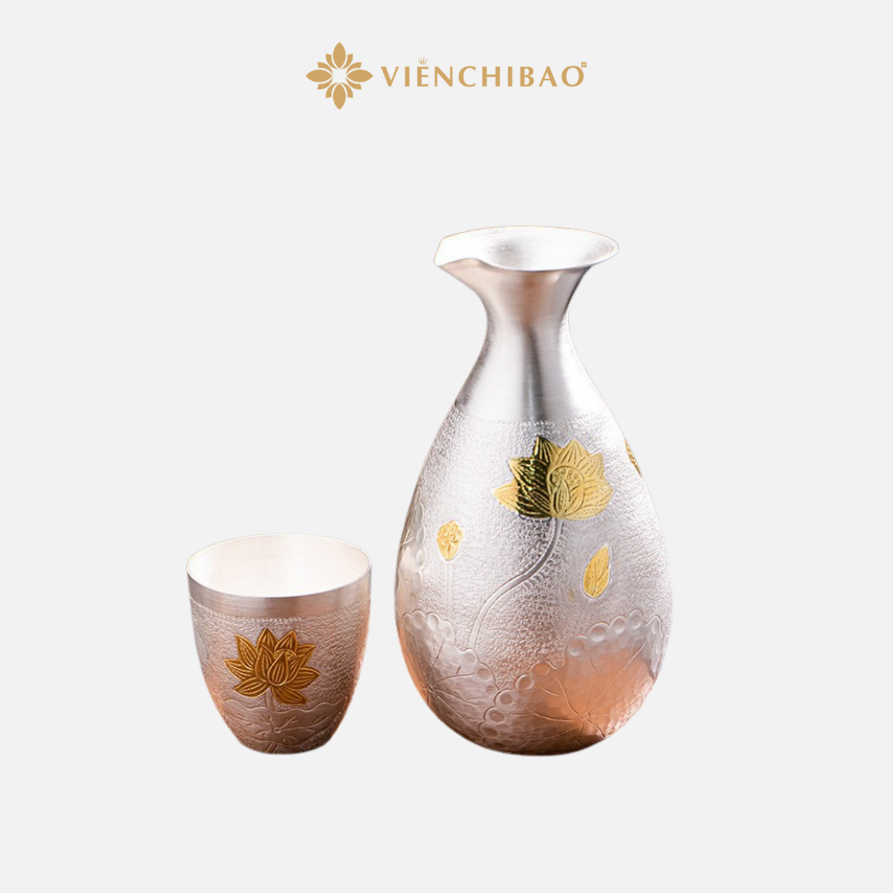 Bộ Bình Đựng - Chén Uống Liên Hoa Bạc S999 - Viễn Chí Bảo