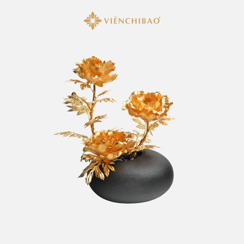 Chậu Hoa Hồng Dát Vàng Phú Quý - Viễn Chí Bảo